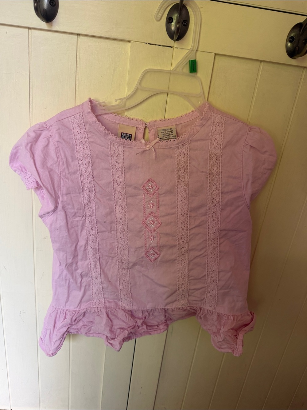 Vintage Faded Glory pink Short-Sleeve Embroidered Ruffle Top